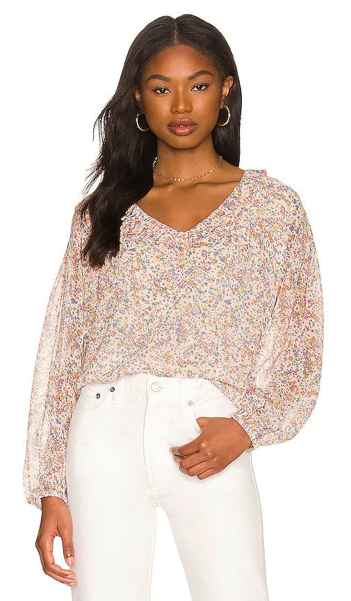 1. STATE Ruffle Neck Blouse in Blush