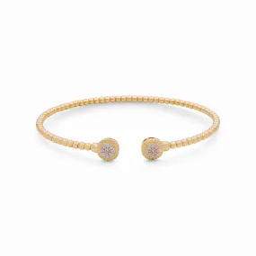 14K Yellow Gold Semisolid Women’s Fashion Balls Bangle Bracelet with Cz / Weight: 5.8 GR / CPBB4FS