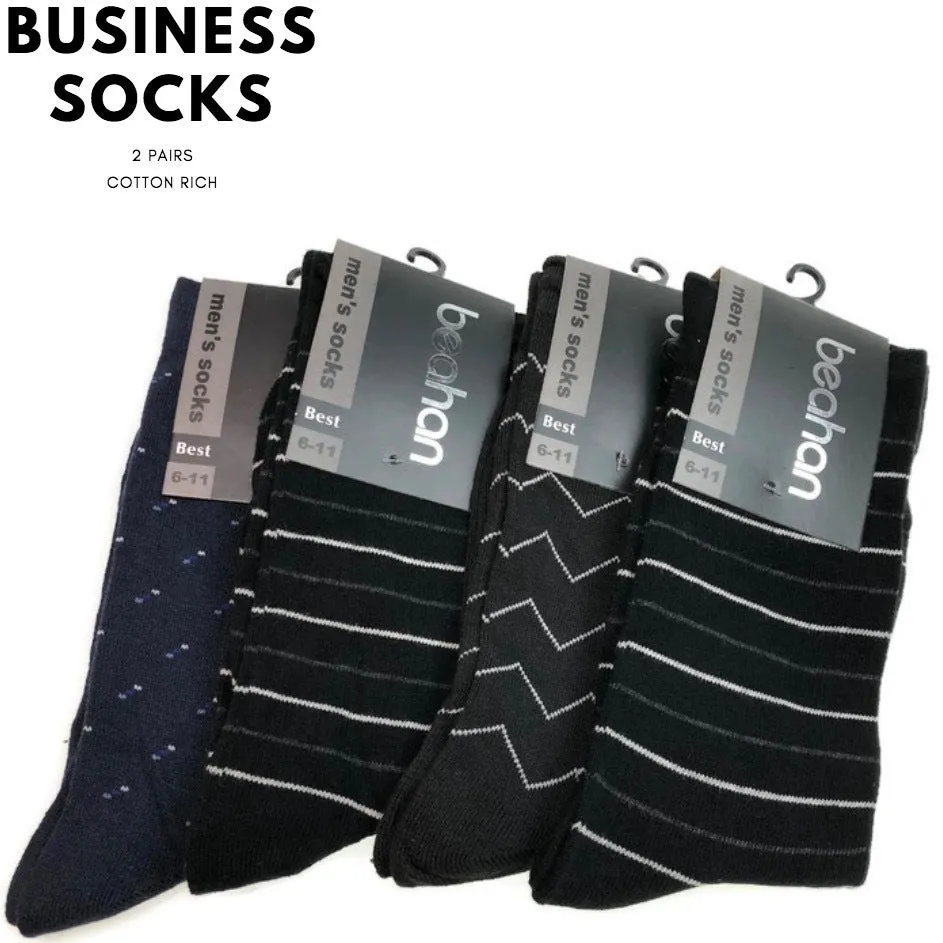 2 Pairs COTTON BUSINESS SOCKS Mens Dress Crew Plain Work Casual