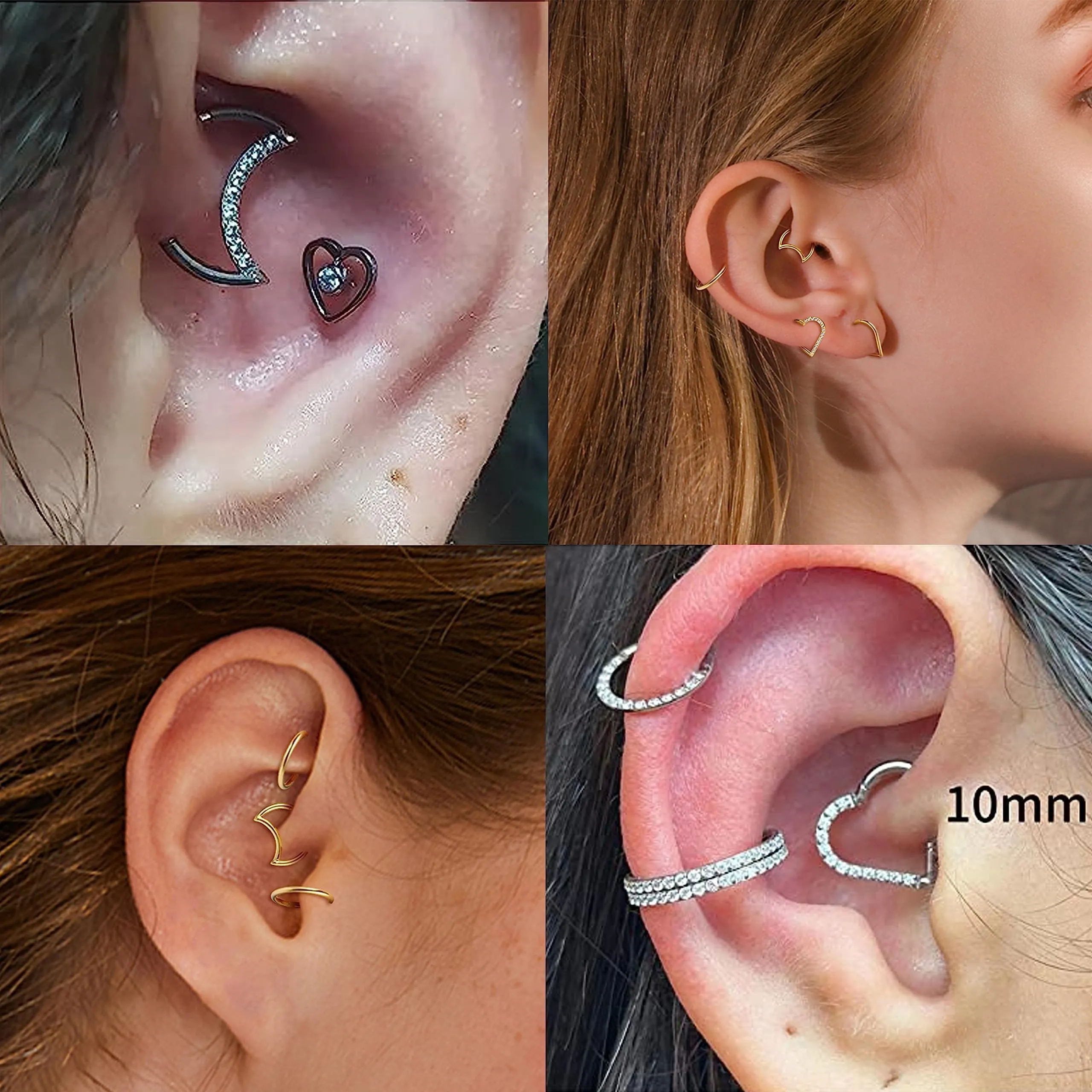 BESTEEL 6 Pcs 16G Septum Piercing Rings Stainless Steel Suptum Clicker Conch Piercing jewellery for Women Men Tragus Daith Rook Cartilage Helix Nose Ring Earrings Lip Piercing Jewellery G