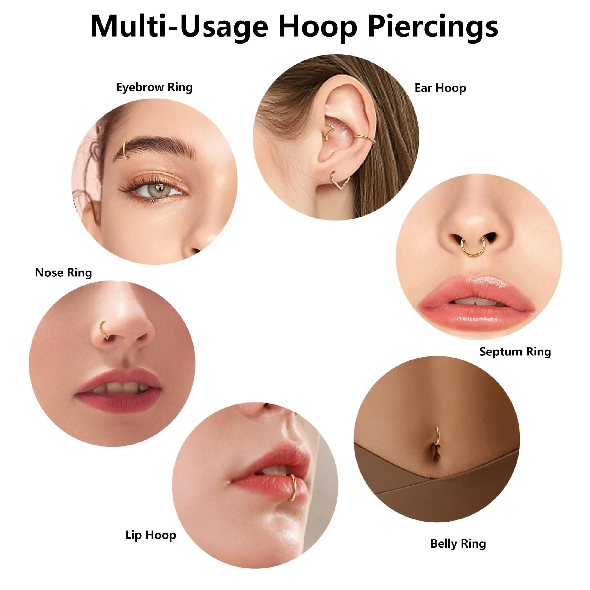 BESTEEL 6 Pcs 16G Septum Piercing Rings Stainless Steel Suptum Clicker Conch Piercing jewellery for Women Men Tragus Daith Rook Cartilage Helix Nose Ring Earrings Lip Piercing Jewellery G