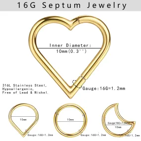 BESTEEL 6 Pcs 16G Septum Piercing Rings Stainless Steel Suptum Clicker Conch Piercing jewellery for Women Men Tragus Daith Rook Cartilage Helix Nose Ring Earrings Lip Piercing Jewellery G