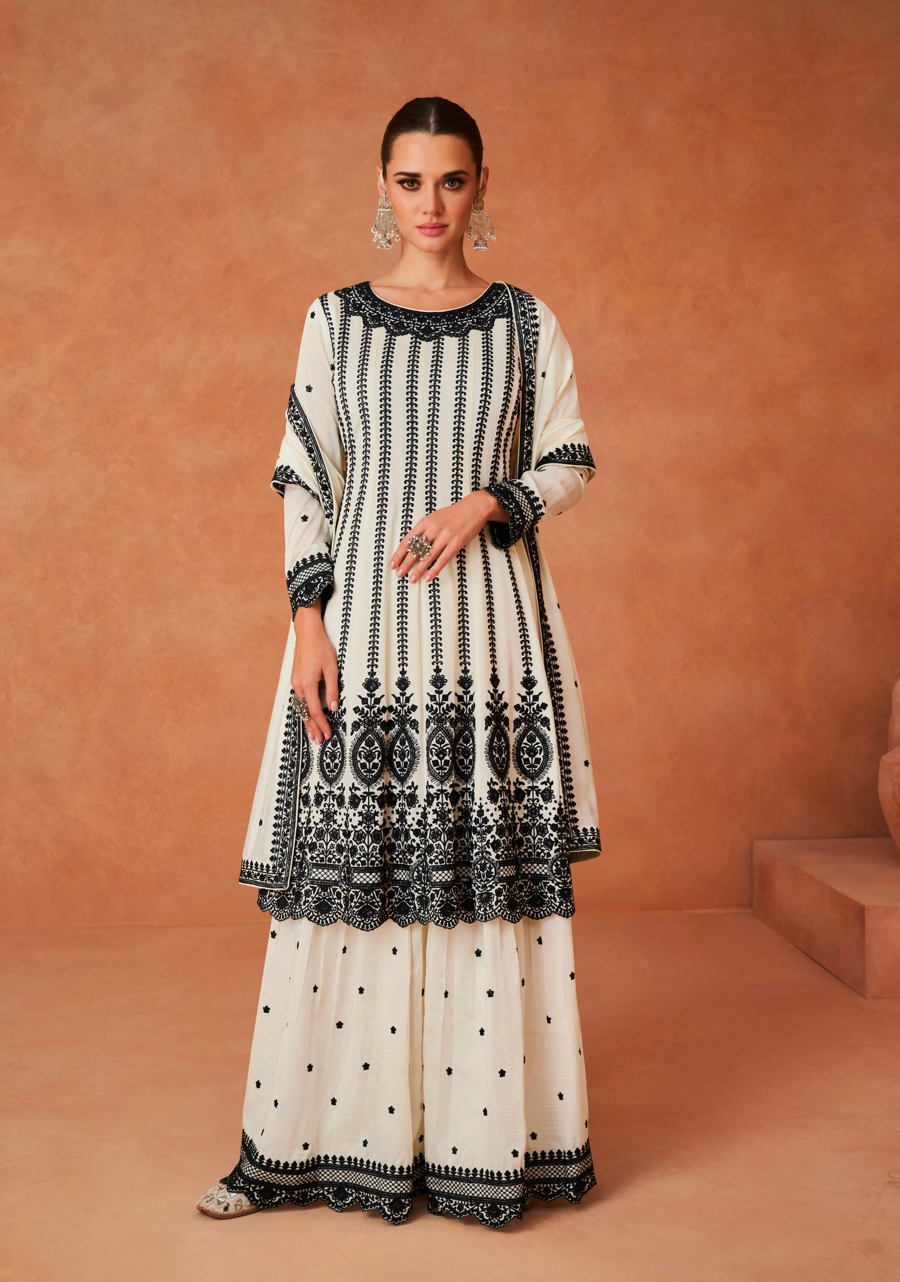 Elegant Black & White Silk Ensemble – Perfect for Any Occasion