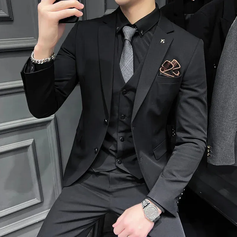 Fashion Solid Color Men's Slim Casual Business Suit
