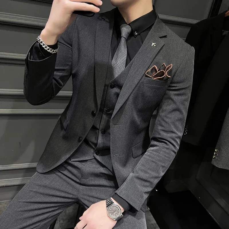 Fashion Solid Color Men's Slim Casual Business Suit