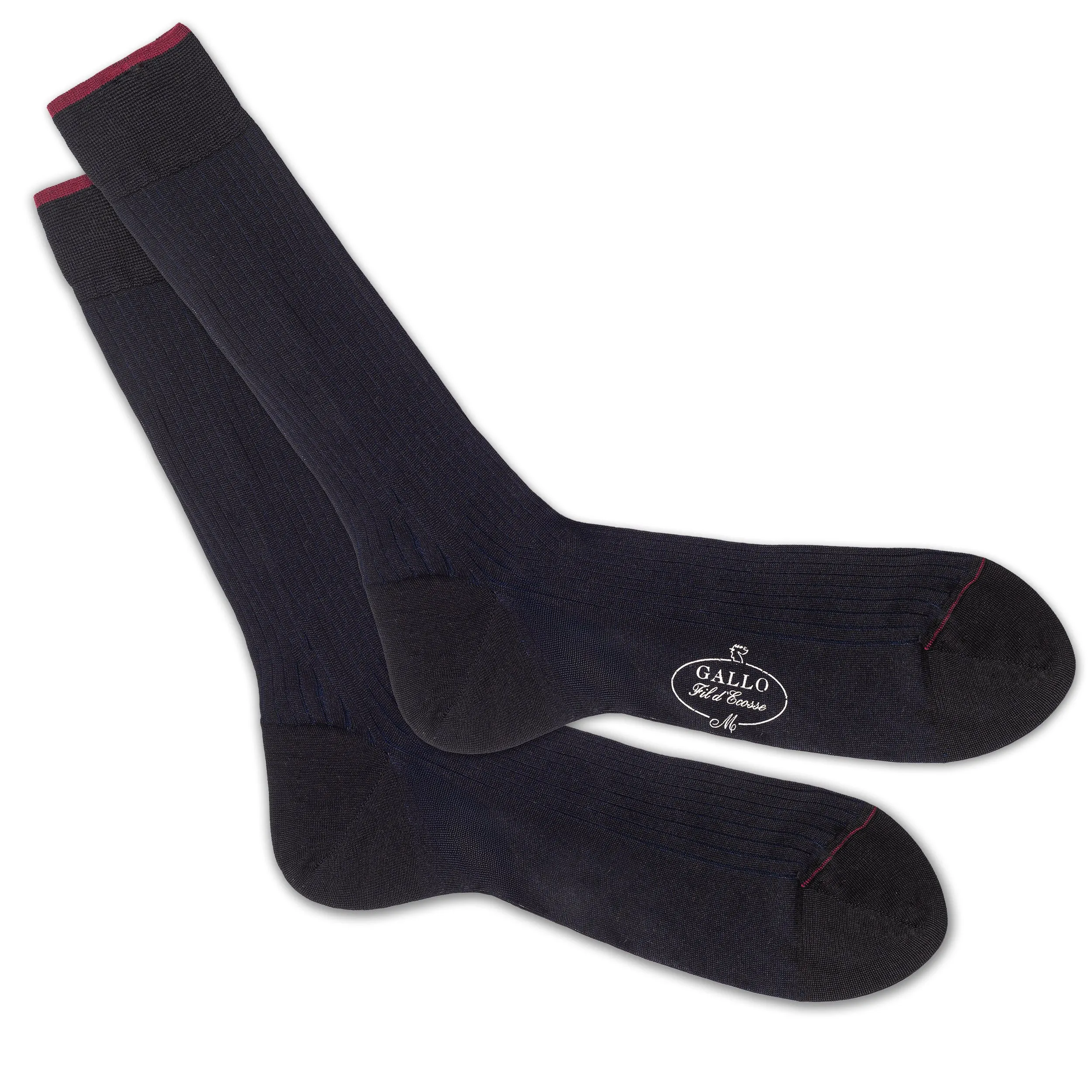 GALLO | Herren Baumwoll-Socken, Breitripp, schwarz mit nachtblau