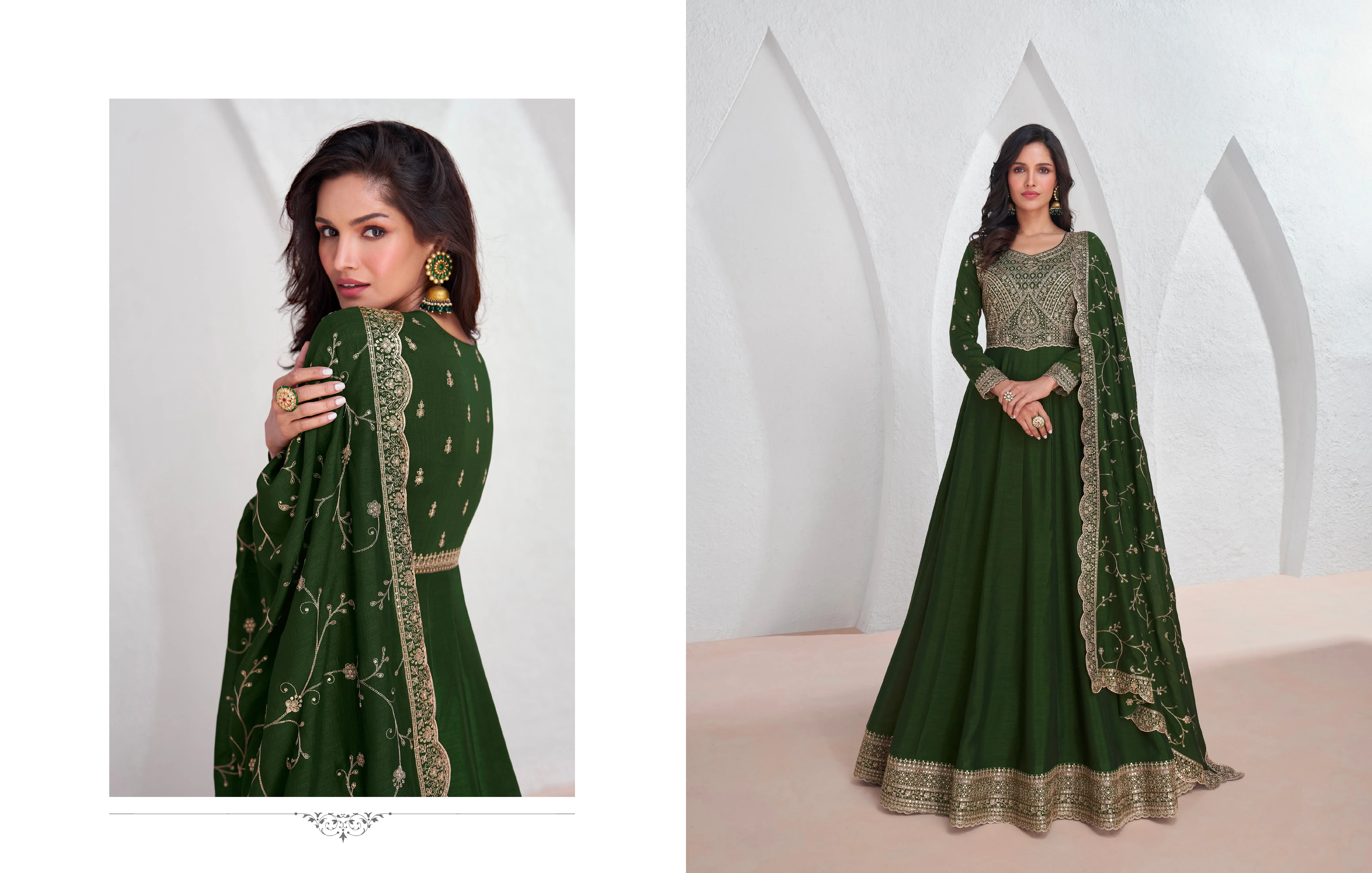 Green Silk Anarkali Suit with Embroidered Dupatta