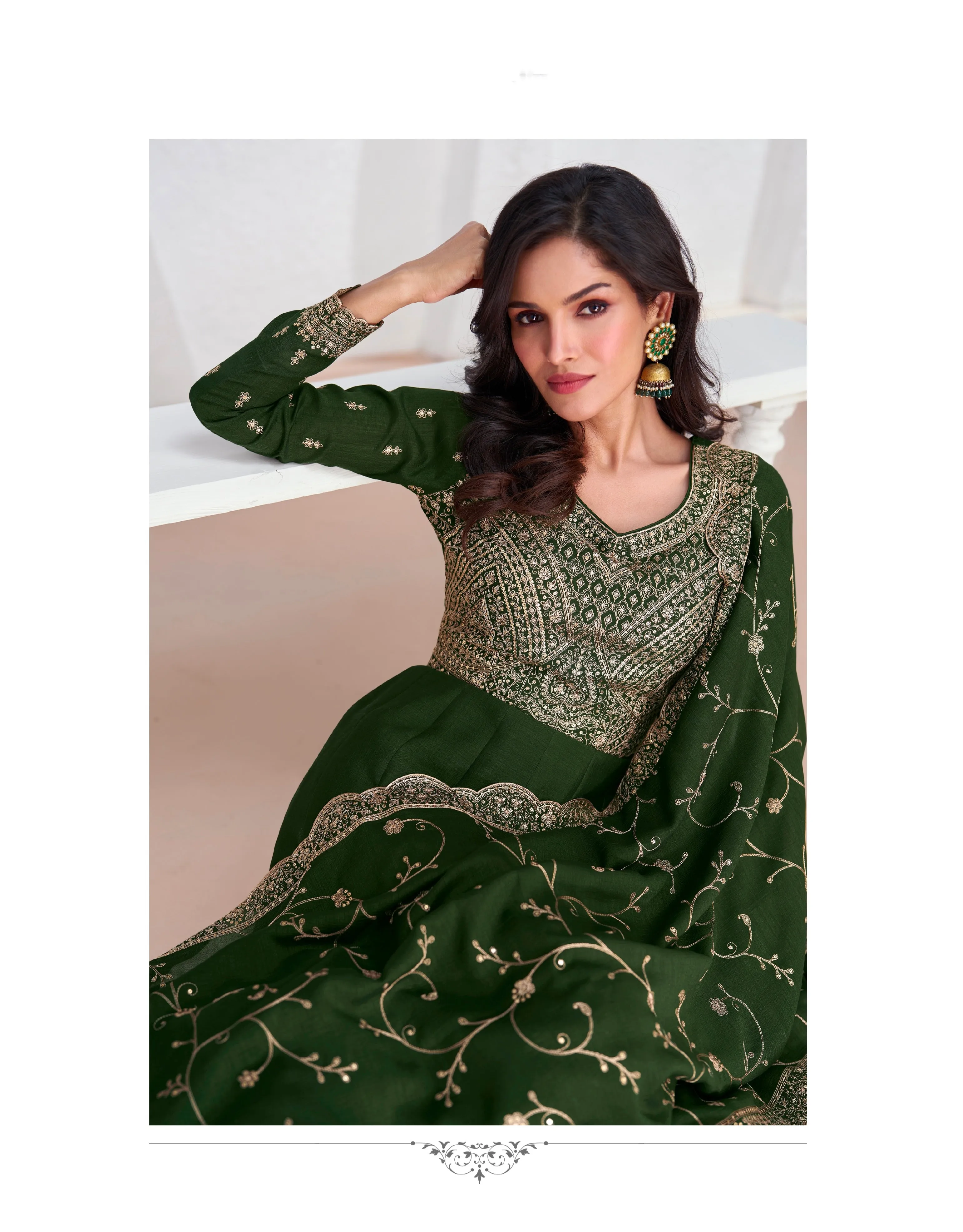Green Silk Anarkali Suit with Embroidered Dupatta
