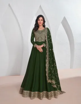 Green Silk Anarkali Suit with Embroidered Dupatta