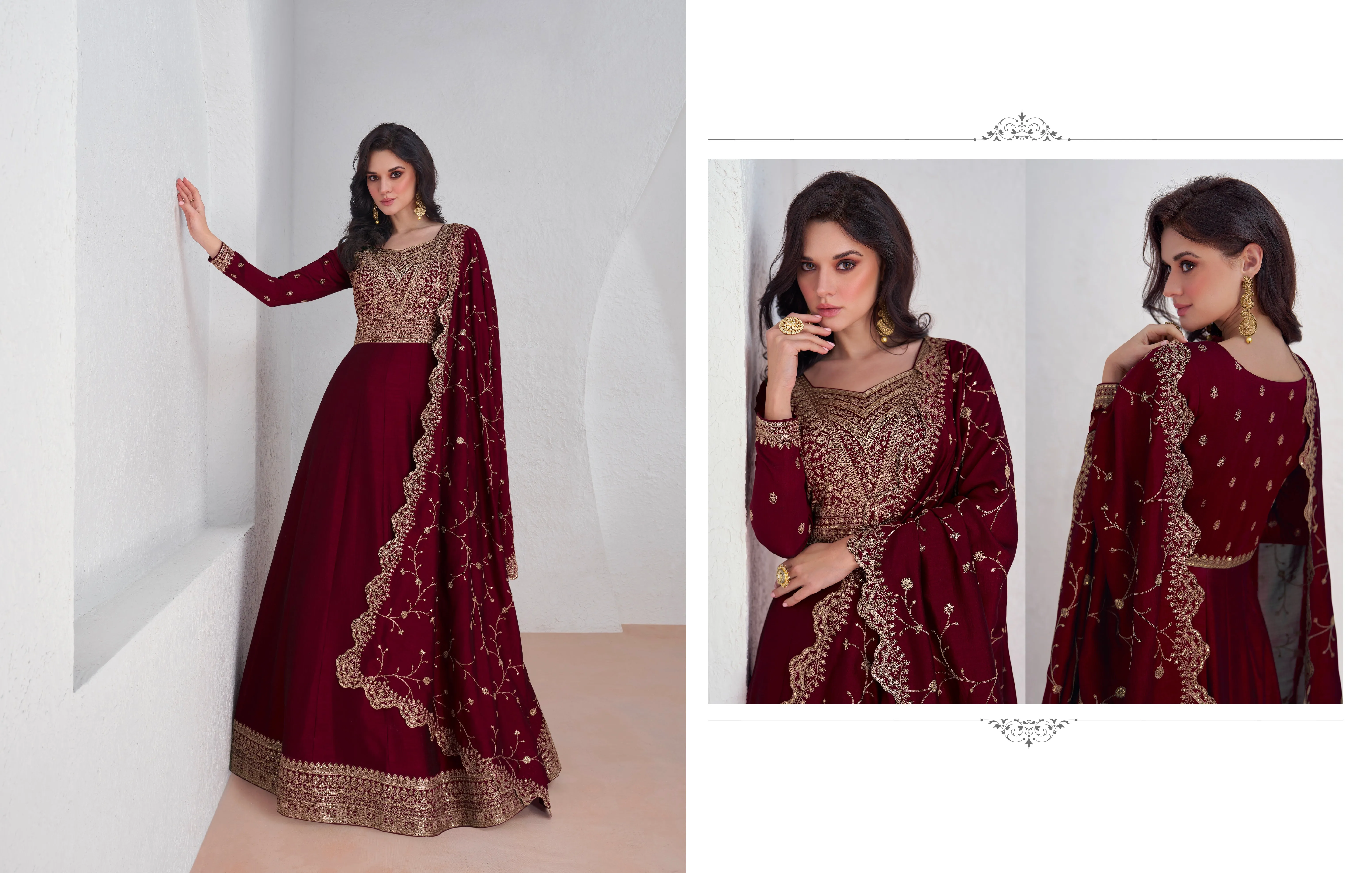 Red Embroidered Premium Silk Anarkali Suit with Dupatta