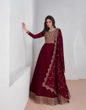 Red Embroidered Premium Silk Anarkali Suit with Dupatta