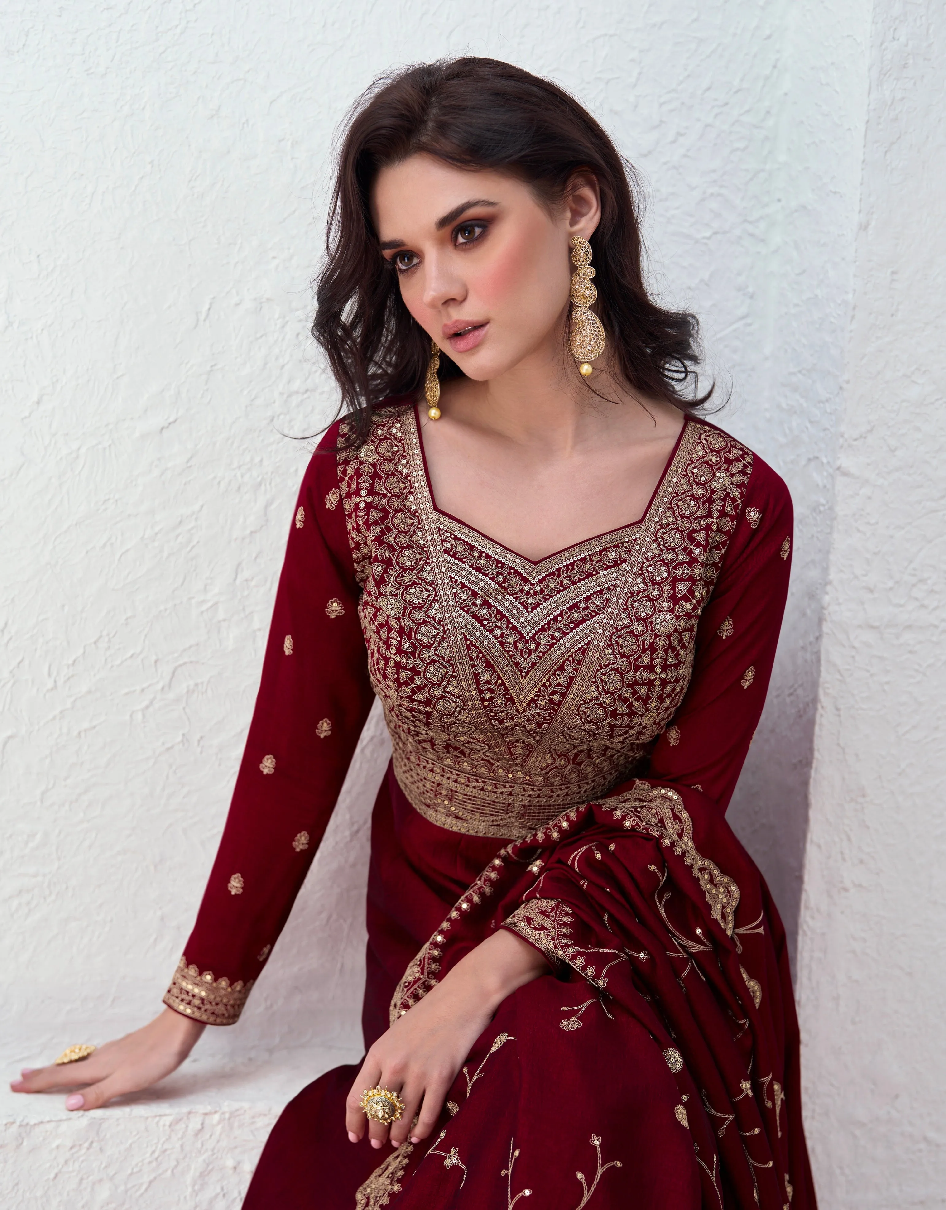 Red Embroidered Premium Silk Anarkali Suit with Dupatta