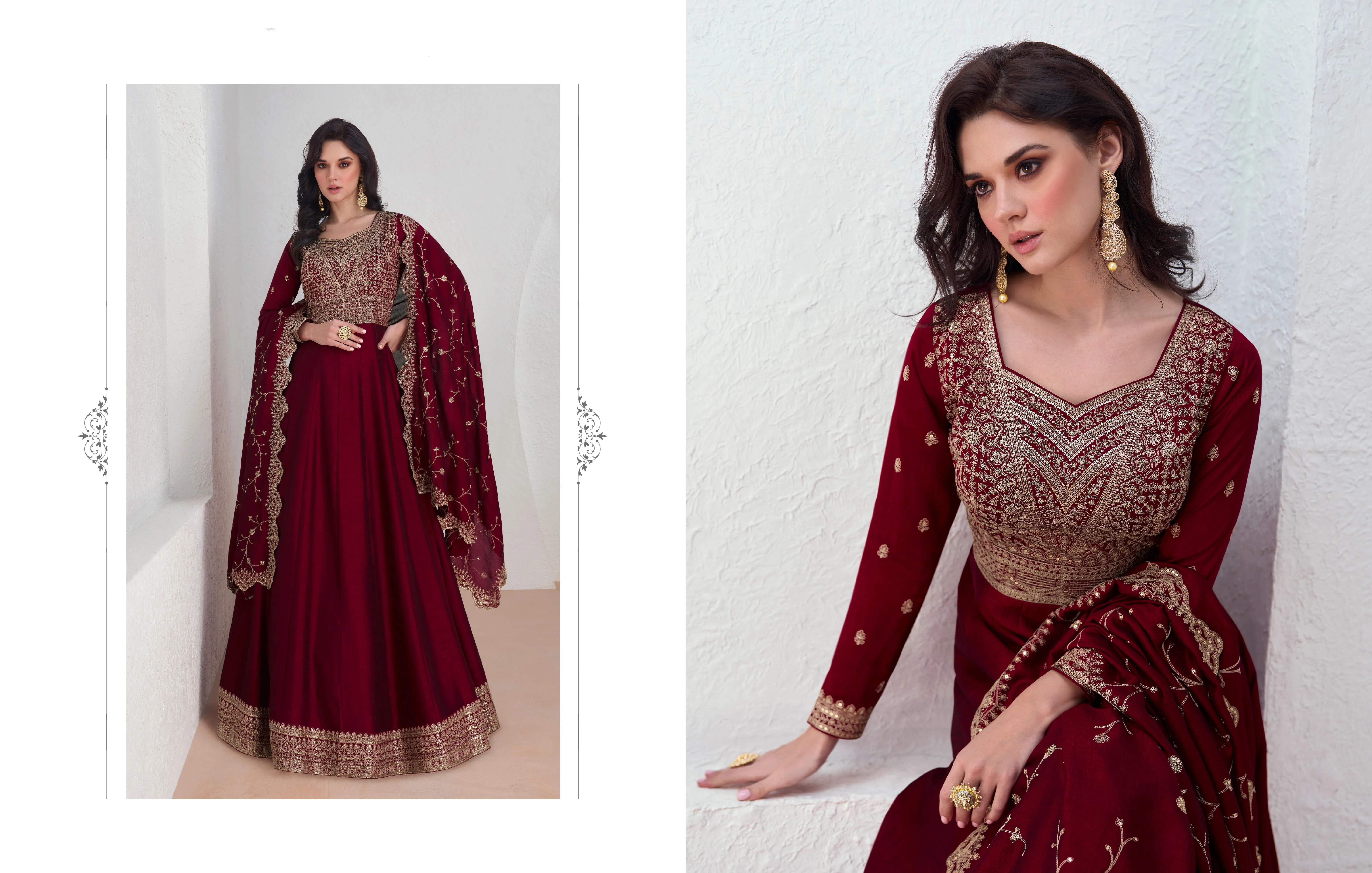 Red Embroidered Premium Silk Anarkali Suit with Dupatta
