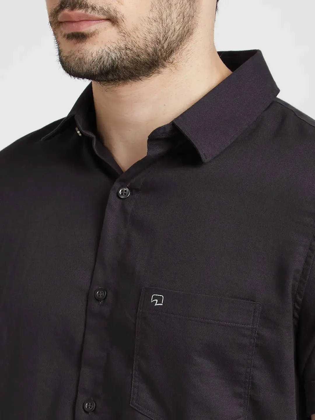 Spykar Men Charcoal Grey Dyed Regular Slim Fit Half Sleeve Plain Shirt