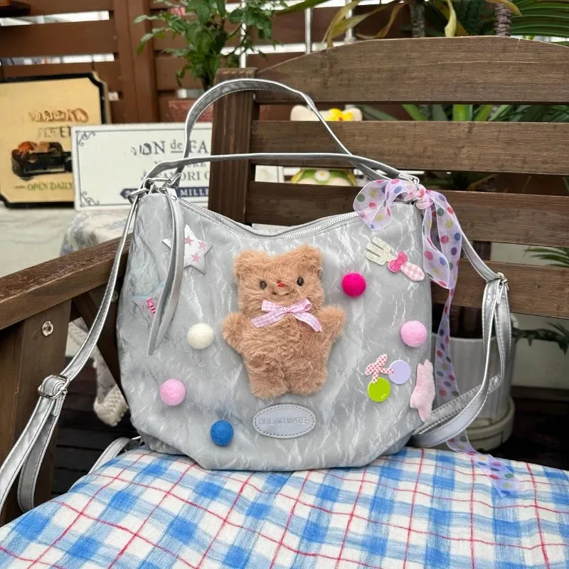 Uakiss Fashion Sweet Patchwork Bear Star Women's Handbags Y2k Aesthetic Kawaii Trendy Backpacks Fashion Casual Shoulder Crossbody Bags