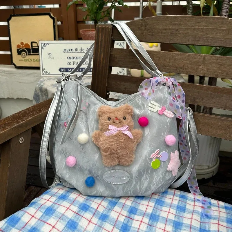 Uakiss Fashion Sweet Patchwork Bear Star Women's Handbags Y2k Aesthetic Kawaii Trendy Backpacks Fashion Casual Shoulder Crossbody Bags