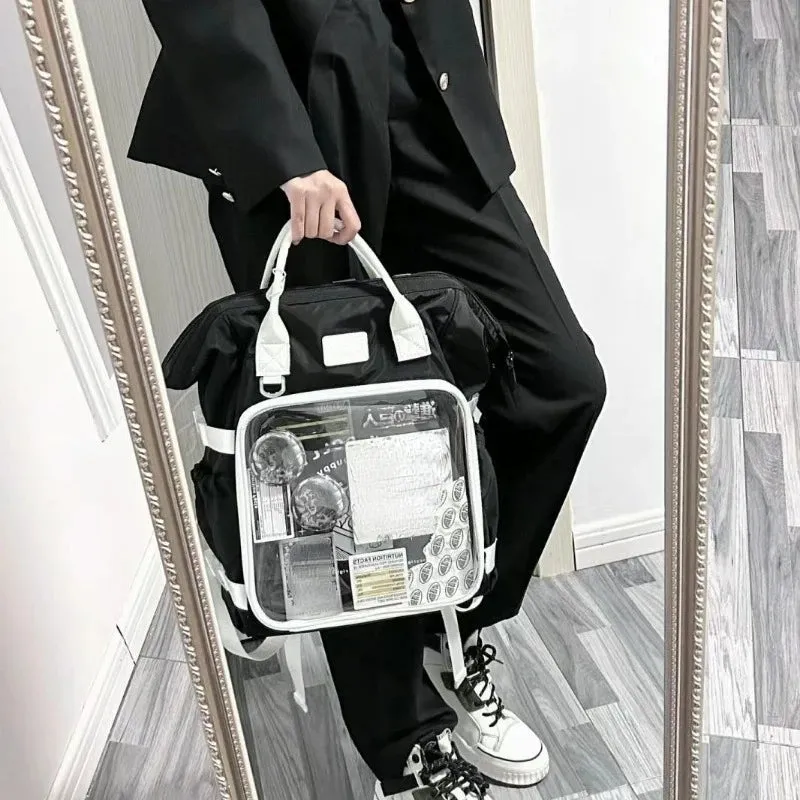 UAKISS  -  Japanese Fashion Y2k Aesthetic Backpack Fashion Casual Vintage Transparent Schoolbags Women All Match Ins Backpacks for Students