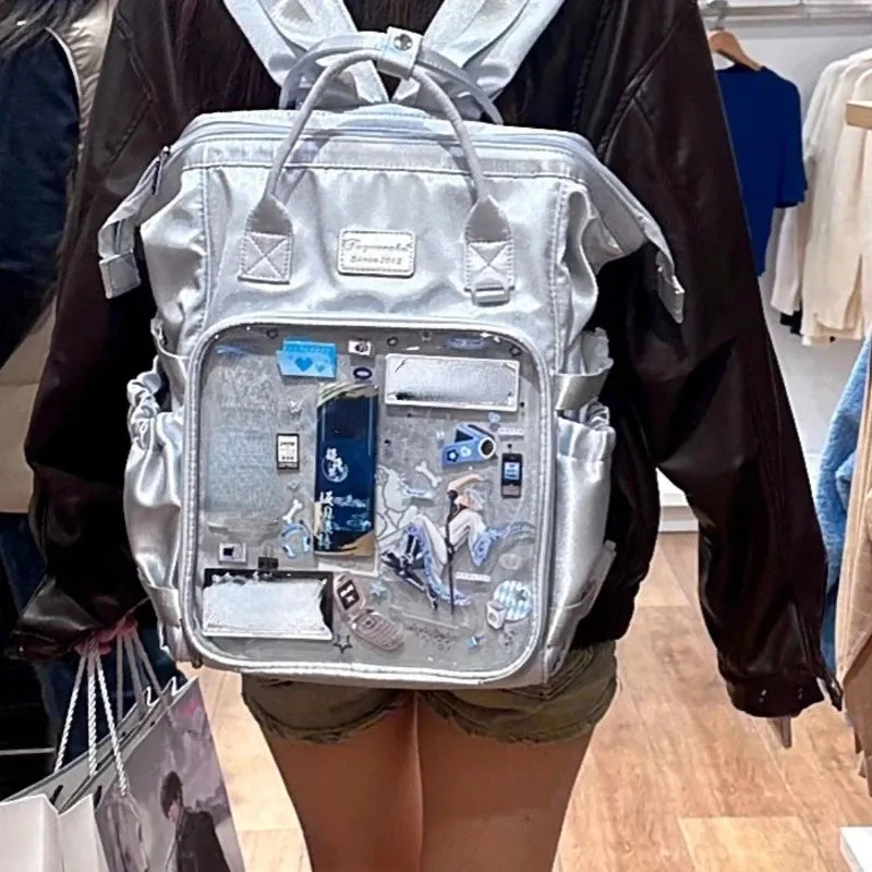 UAKISS  -  Japanese Fashion Y2k Aesthetic Backpack Fashion Casual Vintage Transparent Schoolbags Women All Match Ins Backpacks for Students
