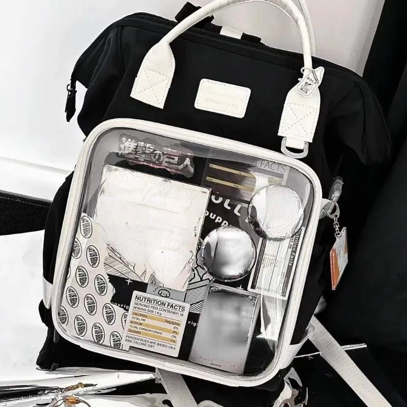 UAKISS  -  Japanese Fashion Y2k Aesthetic Backpack Fashion Casual Vintage Transparent Schoolbags Women All Match Ins Backpacks for Students