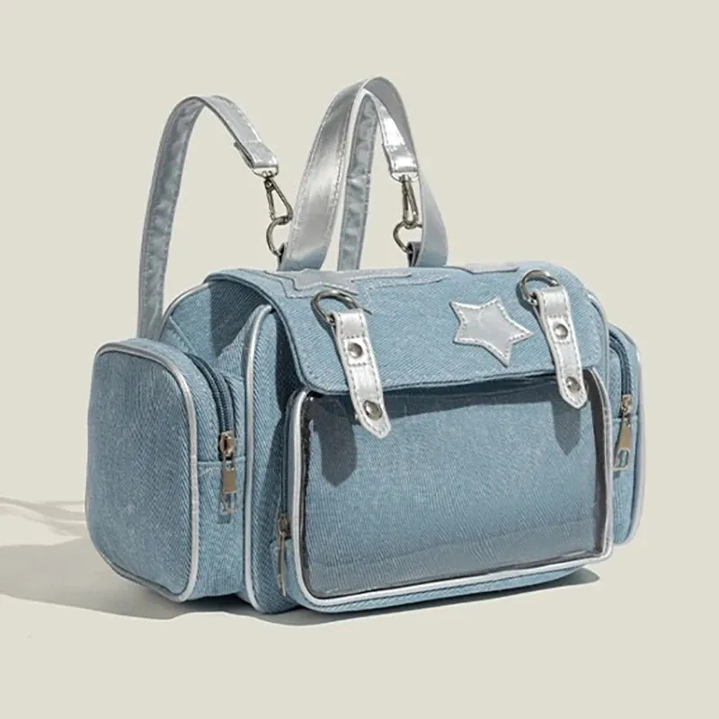UAKISS  -  Y2K Mochilas Para Mujer Fashion Silver Star Patchwork Crossbody Shoulder Bags Female Harajuku Large Capacity Girls Backpack