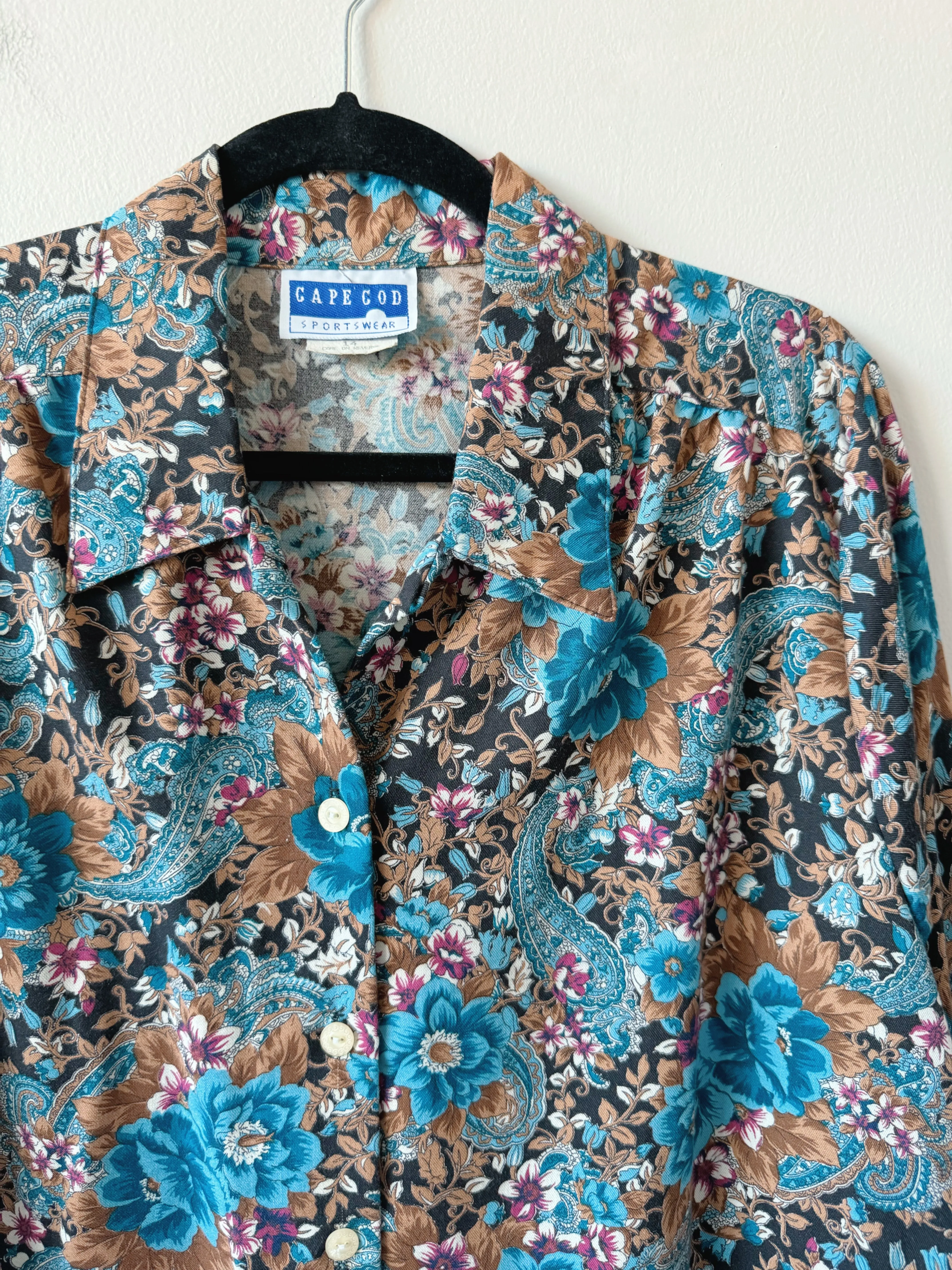 Vintage Paisley Floral Button-Up Blouse (L)