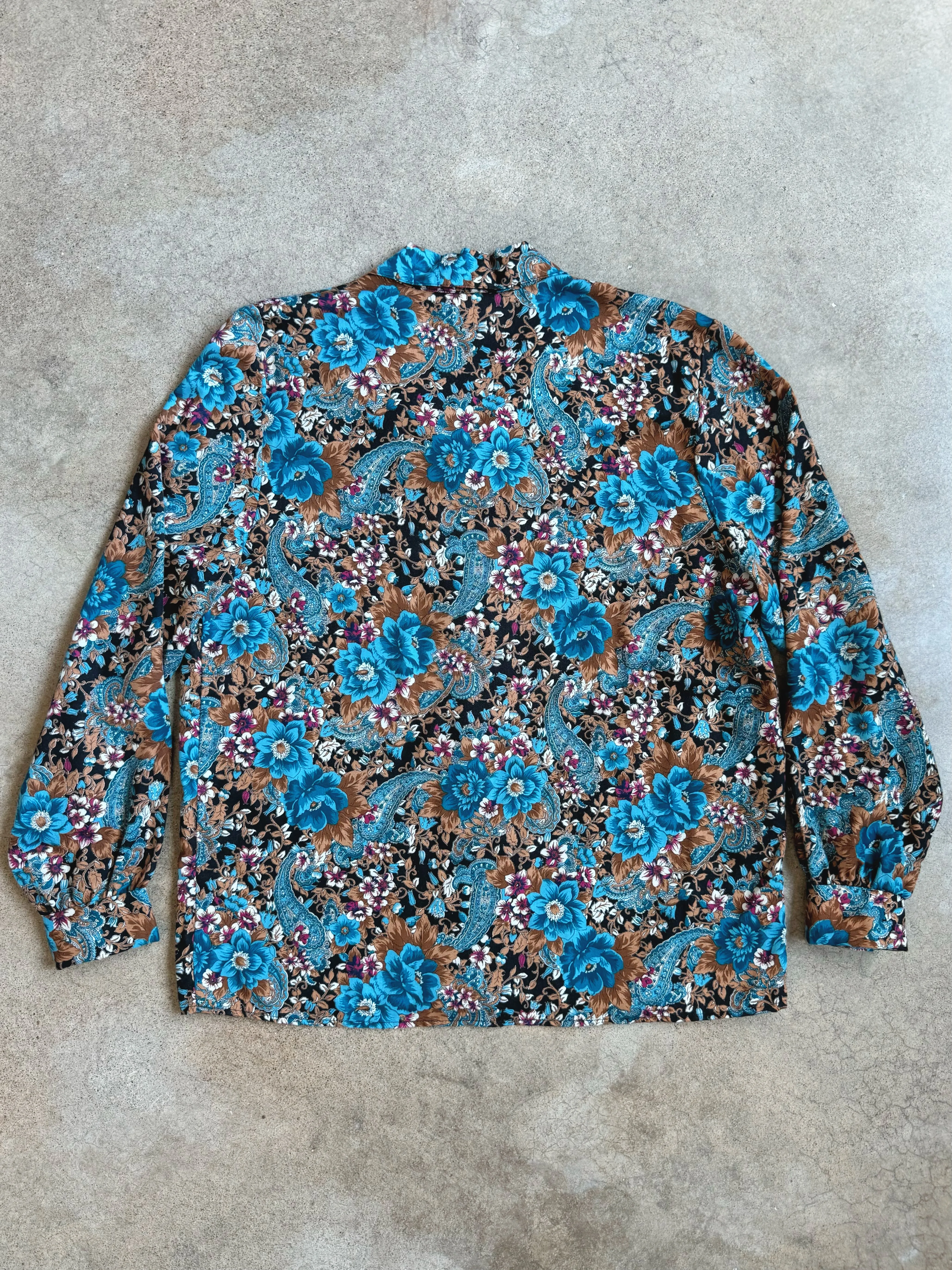 Vintage Paisley Floral Button-Up Blouse (L)