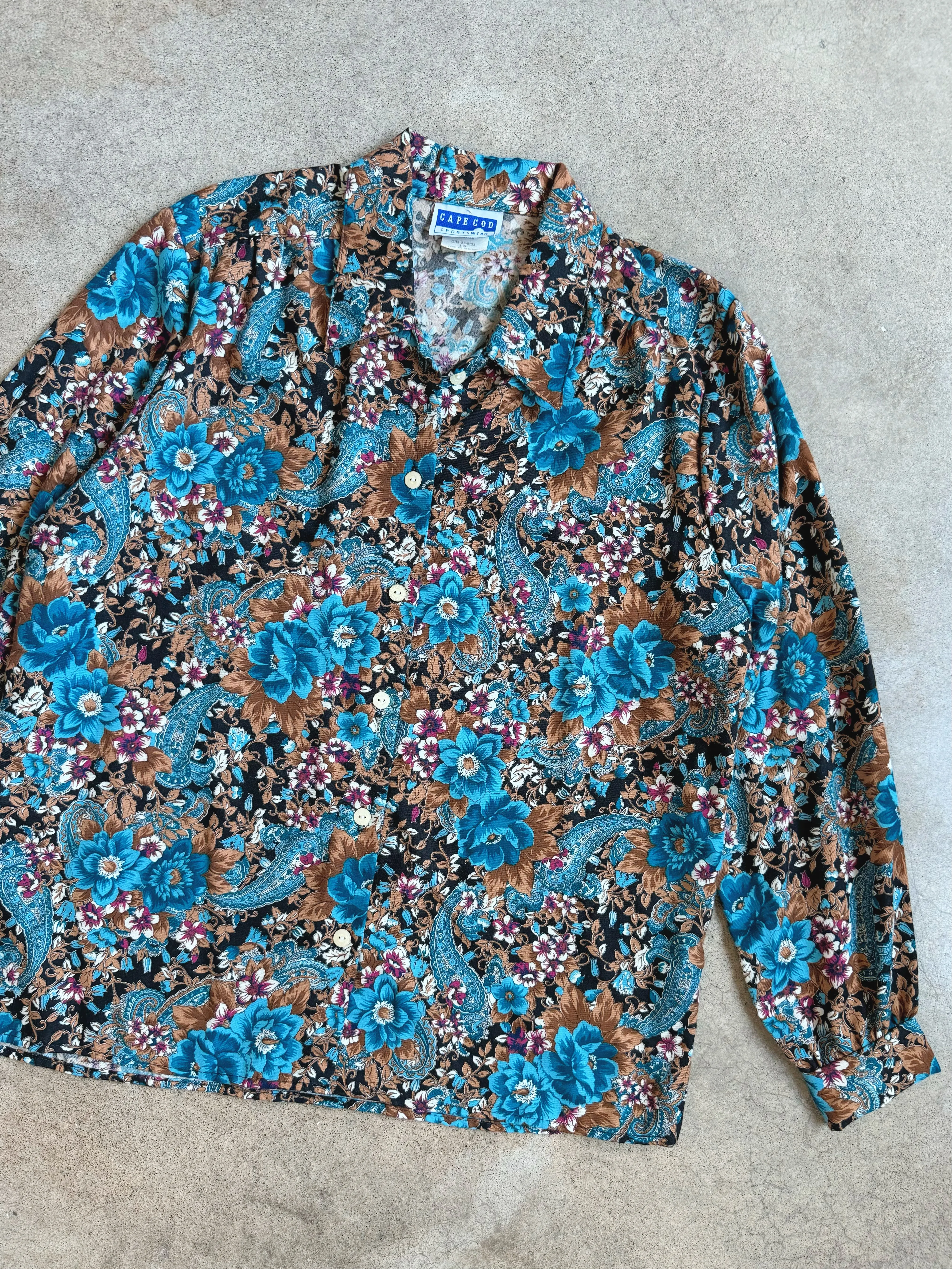 Vintage Paisley Floral Button-Up Blouse (L)