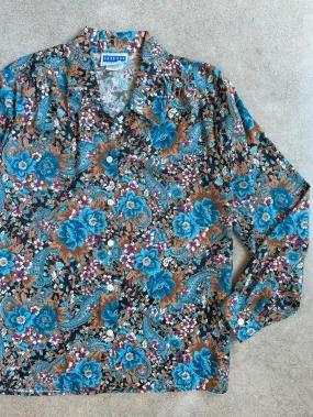 Vintage Paisley Floral Button-Up Blouse (L)