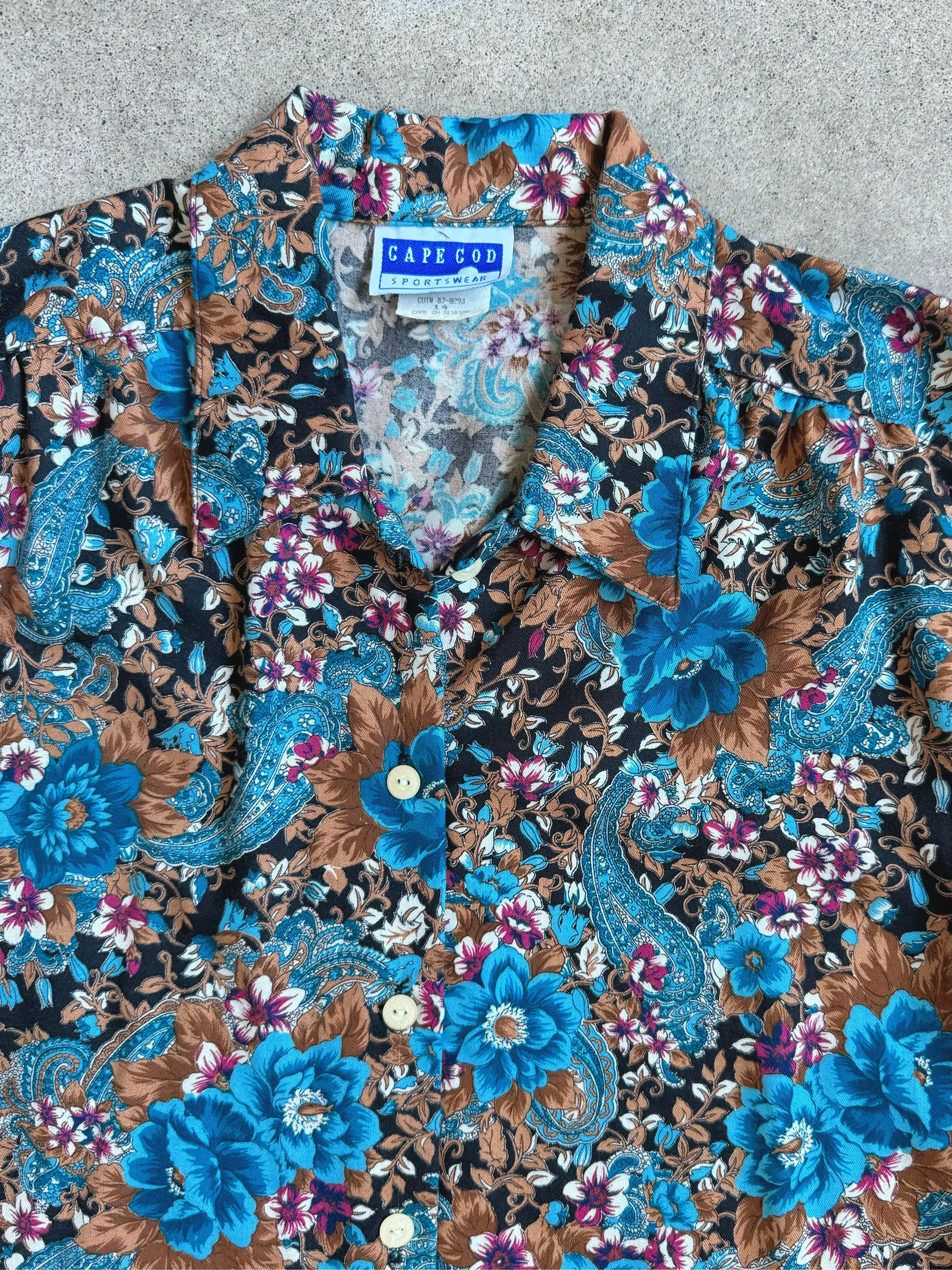 Vintage Paisley Floral Button-Up Blouse (L)