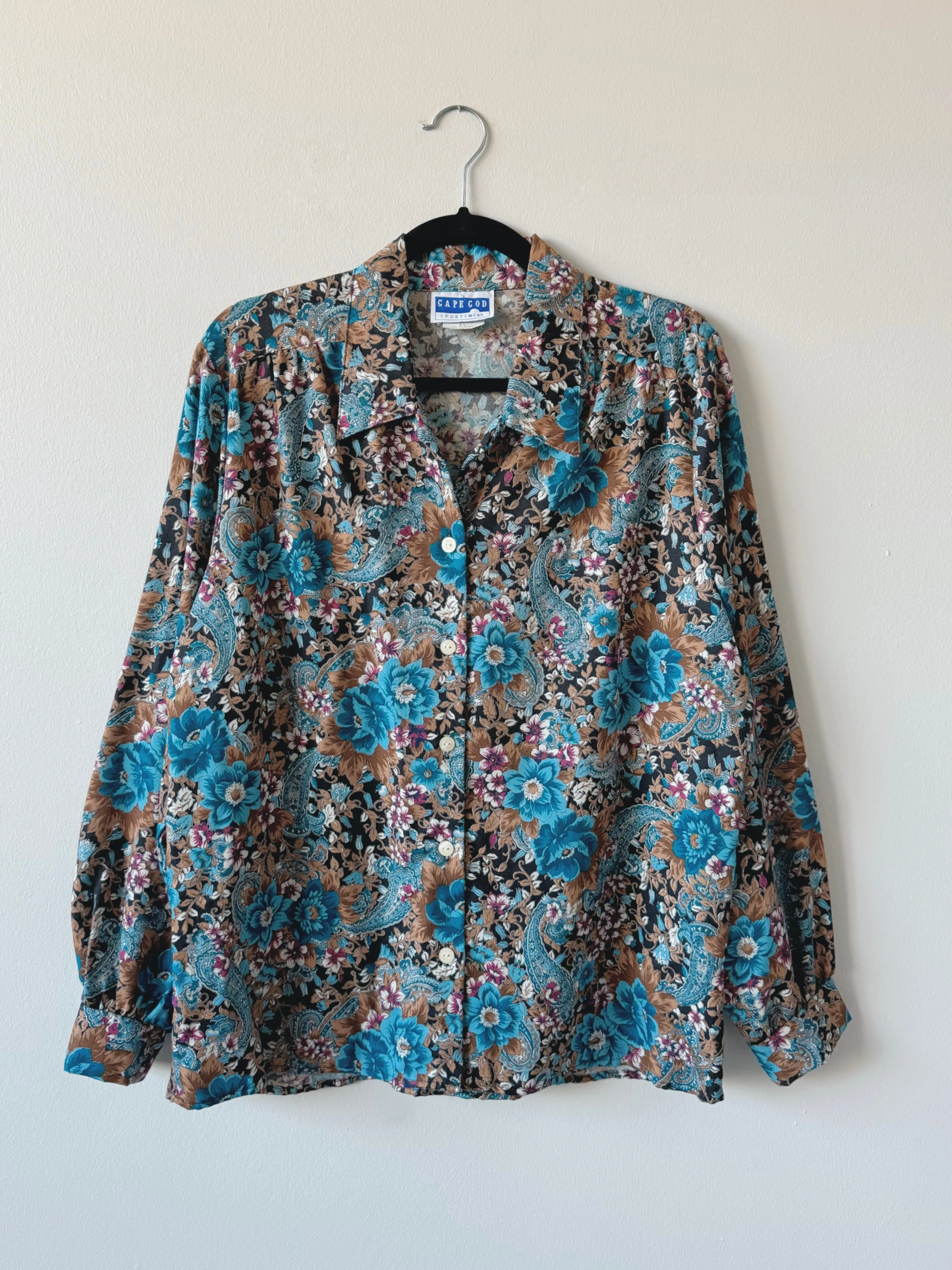 Vintage Paisley Floral Button-Up Blouse (L)