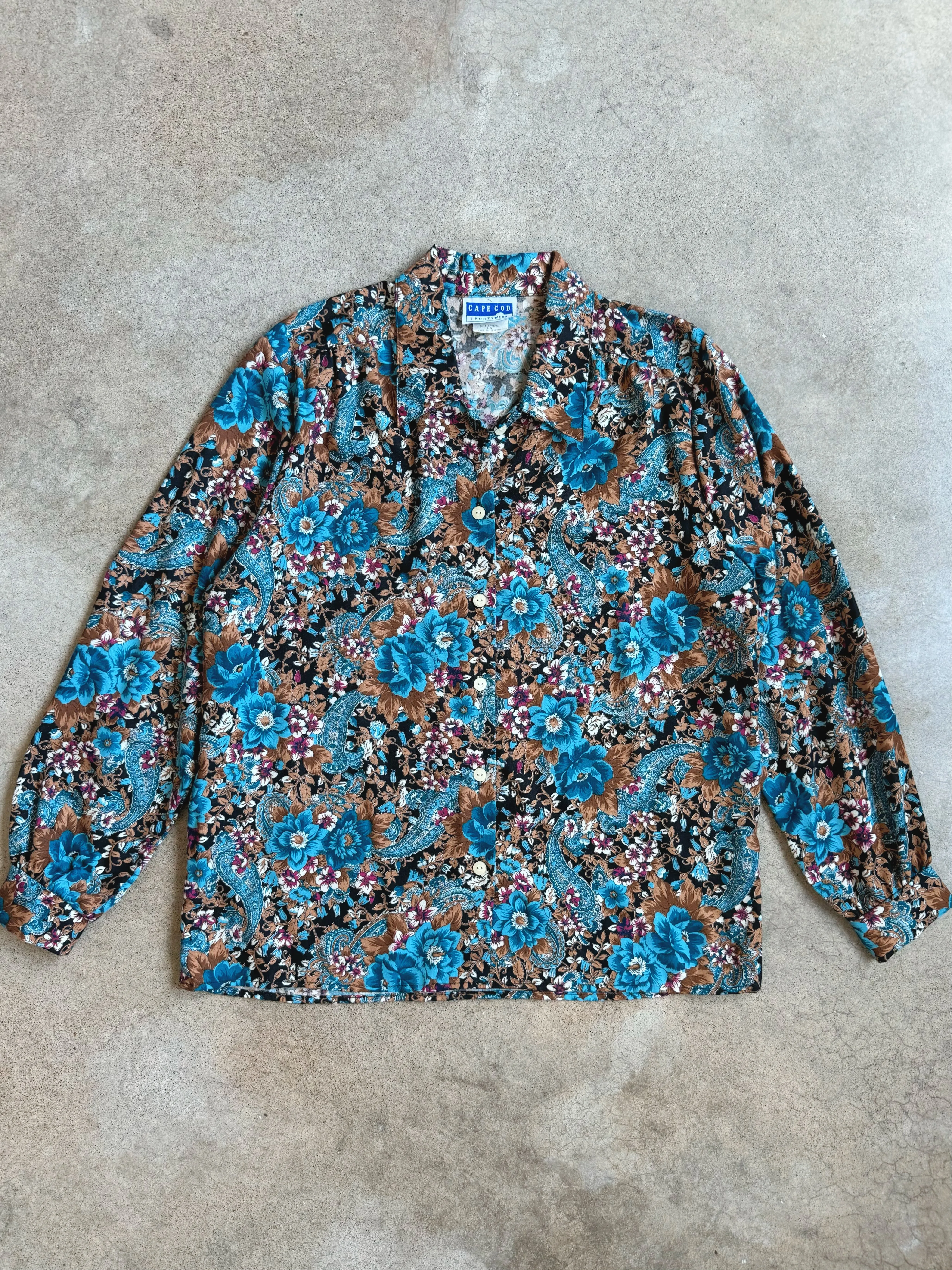 Vintage Paisley Floral Button-Up Blouse (L)
